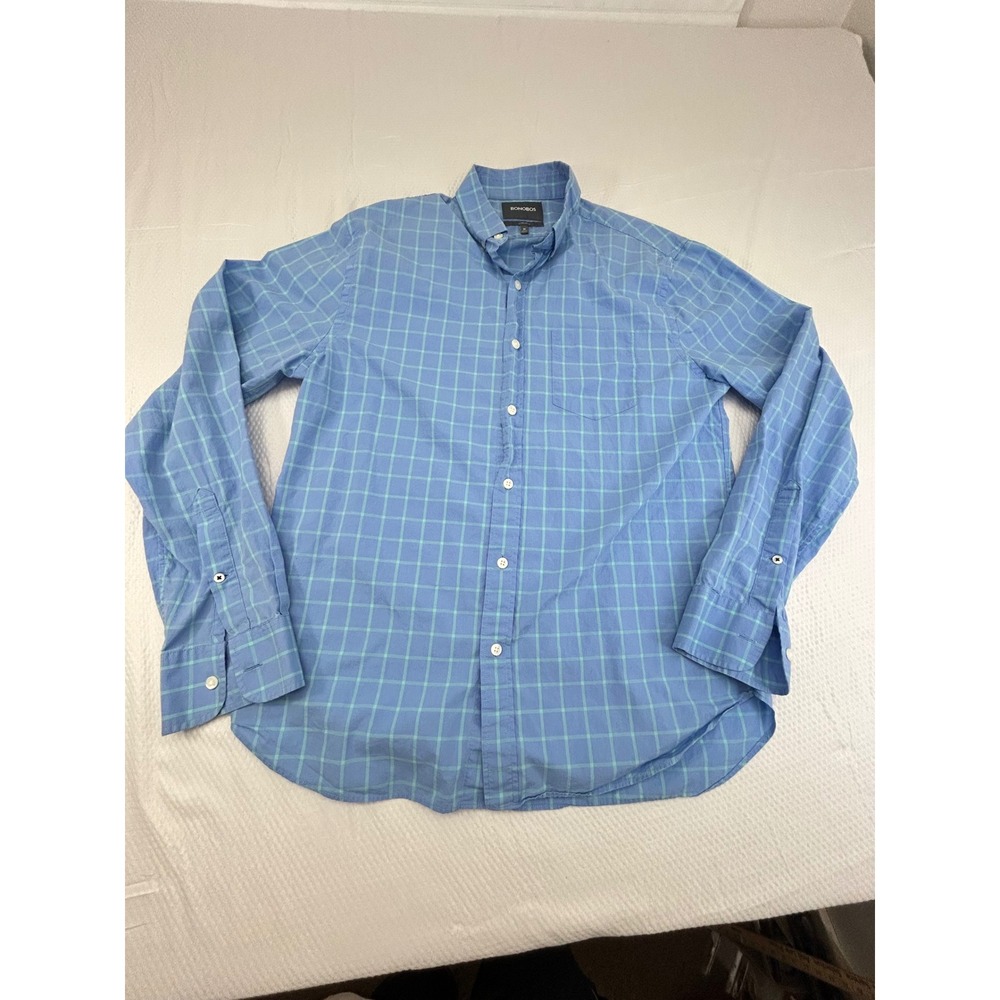 Bonobos Mens Standard Fit Blue Teal Windowpane Check Button Down Shirt Size M